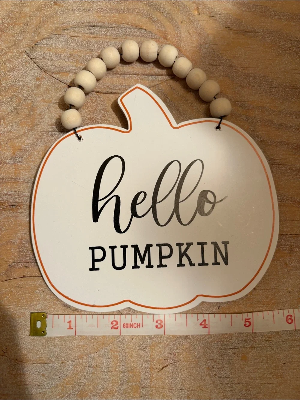 Hello Pumpkin Wood Pumpkin Wall Sign - White